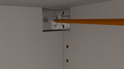 Pour la fixation du caisson au mur, dessinez une croix au crayon gris au centre du cercle présent sur l’équerre.