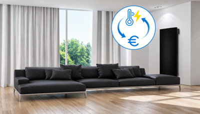 Radiateur électrique vertical design dans un salon moderne : régulation thermique et économies d'énergie pour le chauffage en France.