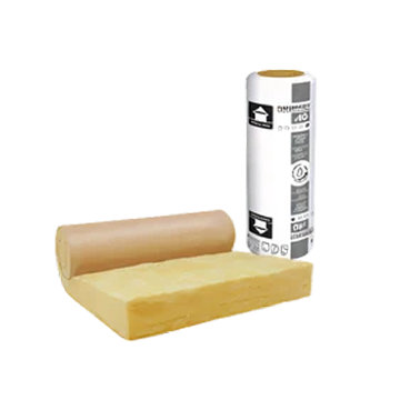 un rouleau d'isolant jaune déplié et un rouleau plié