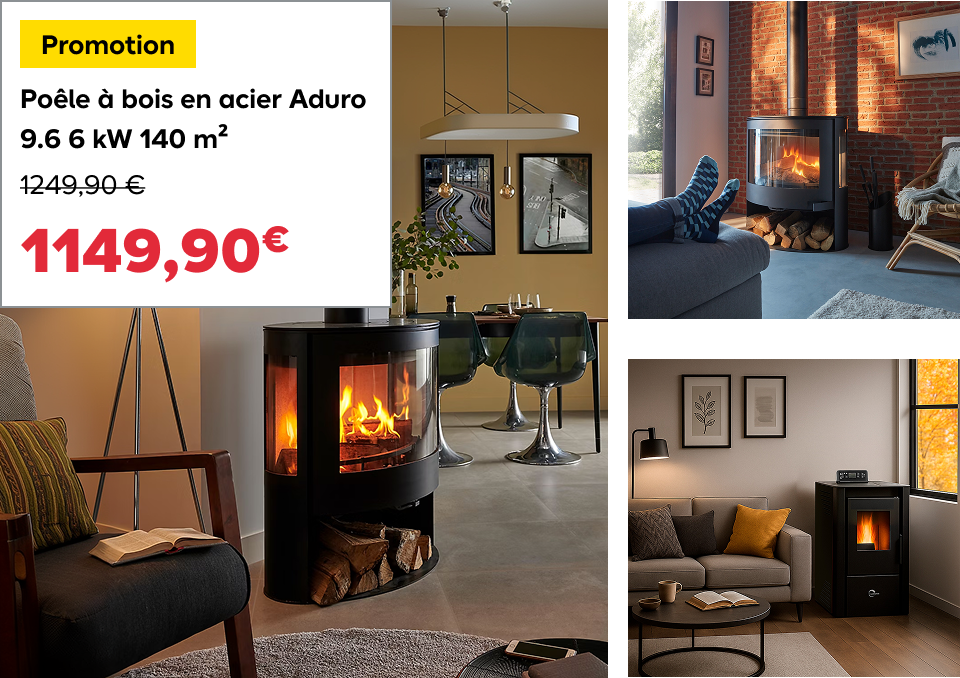 Promotion Poêle à bois en acier Aduro 9.6 6 kW 140 m²  1149,90 le m2 €