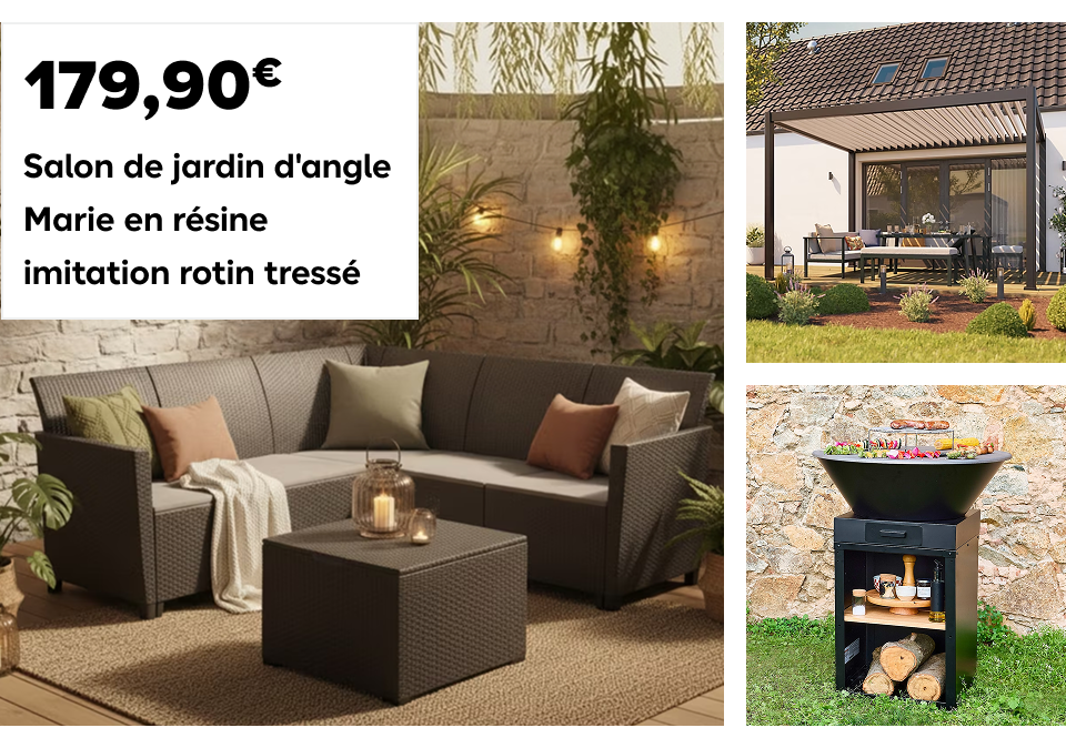 179,90€ Salon de jardin d'angle Marie en résine imitation rotin tressé