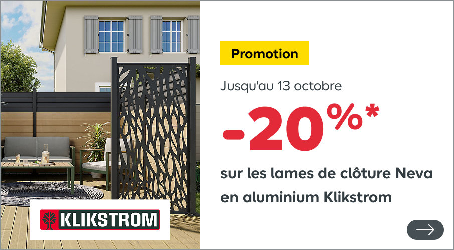 20% sur les lames de clôture Neva en aluminium Klikstrom