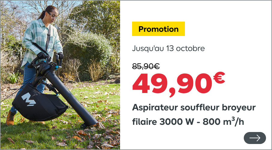 49,90€ Aspirateur souffleur broyeur filaire 3000 W - 800 m³/h