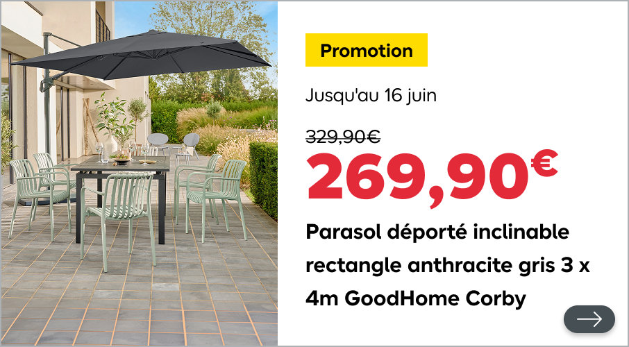 Parasol déporté inclinable rectangle anthracite gris 3 x 4m GoodHome Corby