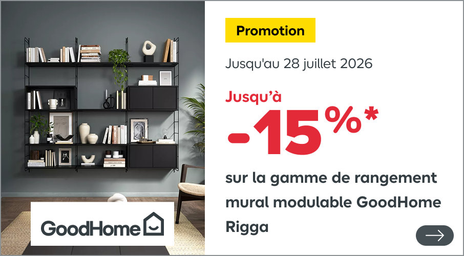 15% sur la gamme de rangement mural modulable GoodHome Rigga