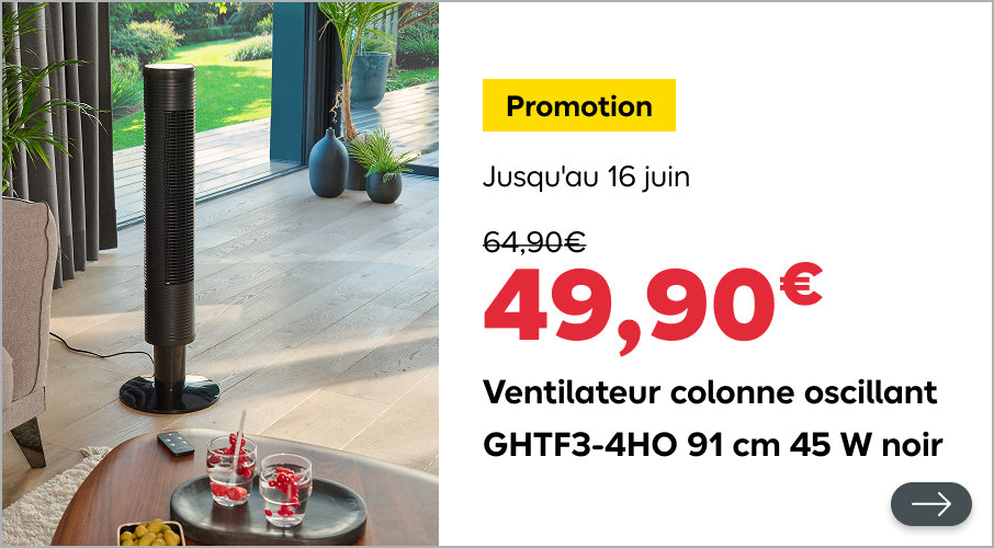 Ventilateur colonne oscillant GHTF3-4HO 91 cm 45 W noir