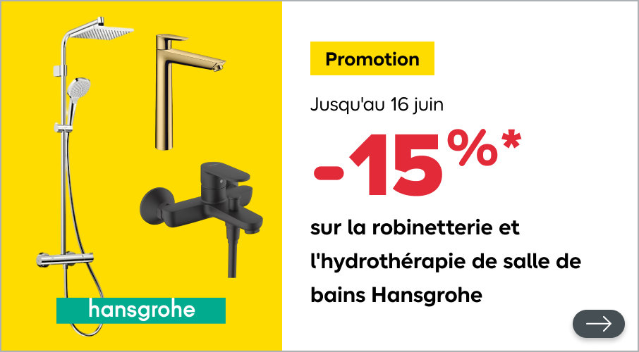 15% sur la robinetterie et l'hydrothérapie de salle de bains Hansgrohe