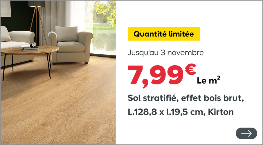 Sol stratifié, effet bois brut, L.128,8 x l.19,5 cm, Kirton