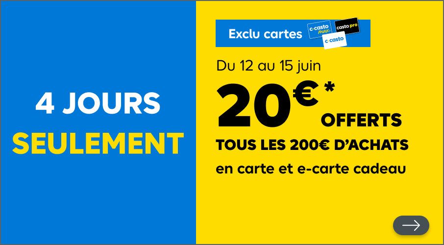 Exclu cartes, du 12 au 15 juin 20€ offerts tous les 200€ d’achats en carte et e-carte cadeau. Voir tout