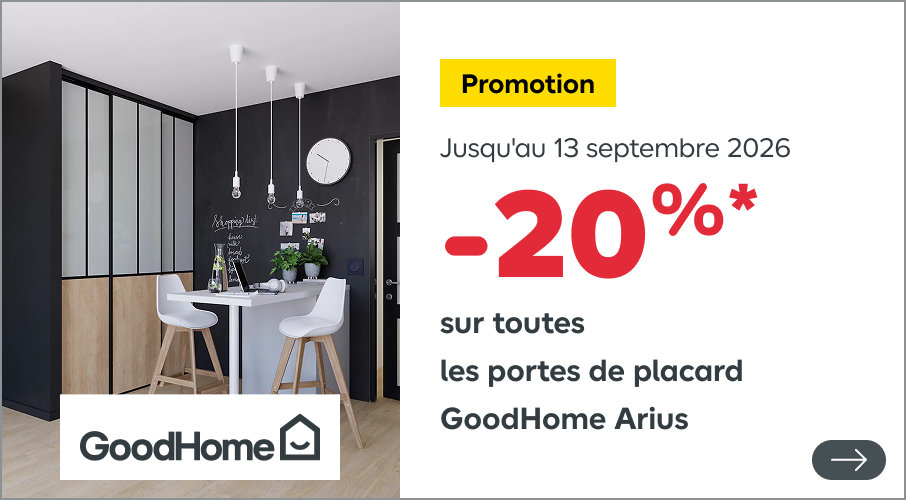 Jusqu'au 13 septembre 2026, 20% sur toutes les portes de placard GoodHome Arius