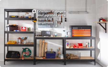 3 Étagères de rangement polyvalentes métal dont 1 étagère d'angle, Peinture  anti rouille, plateaux modulables et charges lourdes