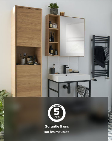 Duala, des meubles de salle de bains modulables associant métal et bois pour un style moderne et industriel.