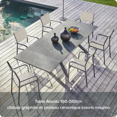 Table Absolu 180-280cm châssis graphite et plateau céramique coloris magma