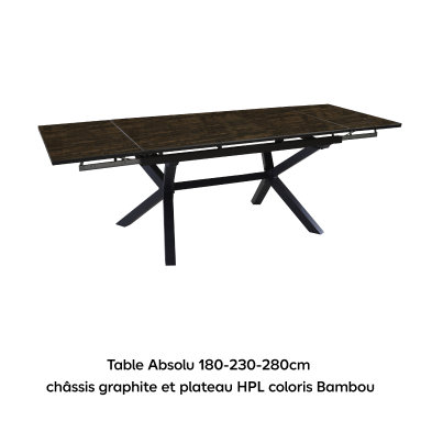 Table Absolu 180-280cm châssis graphite et plateau céramique coloris magma