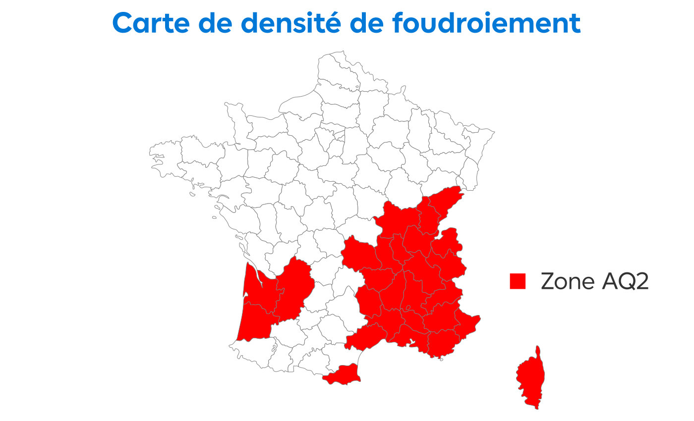 Carte de la France des densité de foudroiement