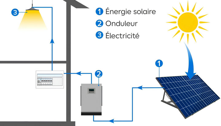Un schéma du fonctionnement des panneaux solaires