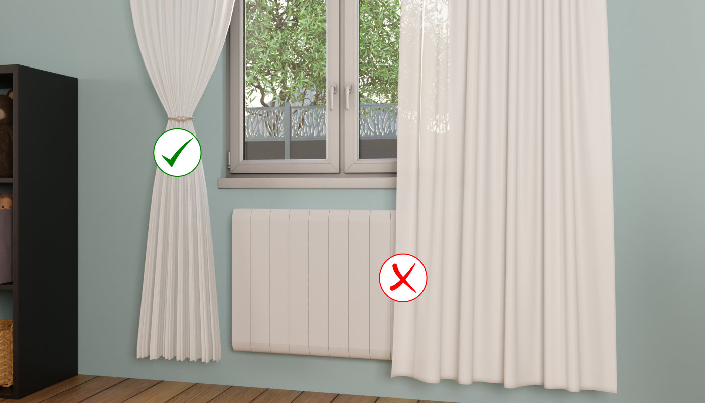 Validation rideau attaché et pas celui détaché devant radiateur