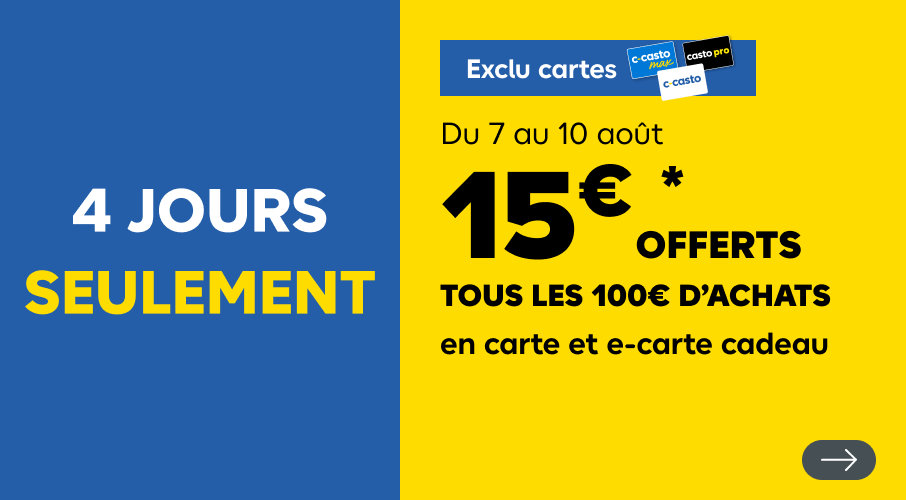 4 jours seulement, du 7 au 10 aout 15 euros offerts en carte cadeau tous les 100 euros d'achats