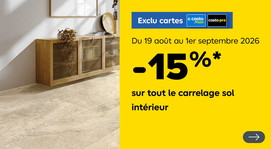 Exclu cartes du 19 aout au 1er septembre 15% sur tout le carrelage intérieur