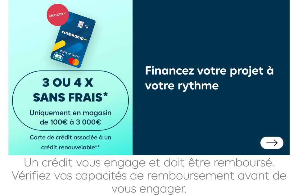 Payez en 3 ou 4x fois sans frais uniquement en magasin dès 500€ d'achats