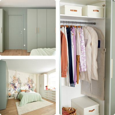 3 visuels montrant un dressing vert agave sous 3 vues