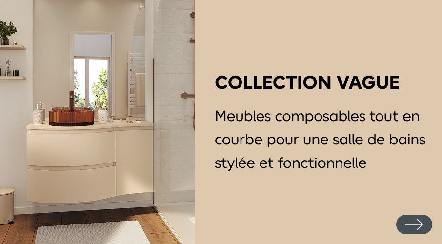 Collection Vague : meubles composables tout en courbe pour une salle de bain stylée et fonctionnelle. Découvrez