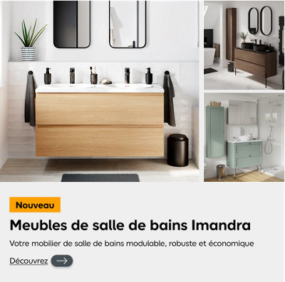 Nouveau, meubles de salle de bains Imandra. Votre mobilier de salle de bains modulable, robuste et économique. Découvrez