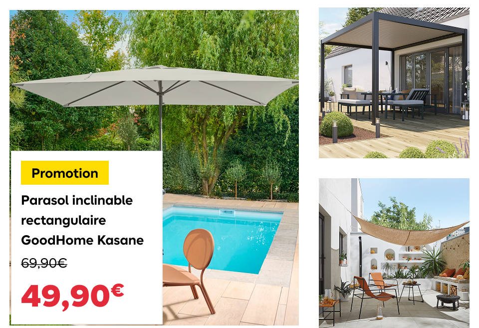 Parasol inclinable rectangulaire GoodHome Kasane 49,90 €