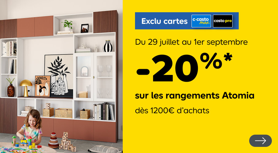 Exclu cartes du 29 juillet au 1er septembre -20 % sur les rangements Atomia our les C-Casto Max et Casto Pro dès 1200€ d’achats dès