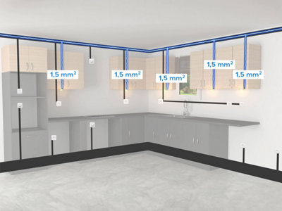 Les points d'éclairage sont alimentés par des fils de section de 1,5 mm².