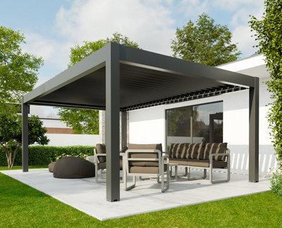 Belle eprgola bioclimatique devant un bungalow moderne