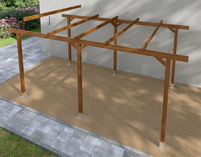 Selon le modèle que vous avez choisi, fixez sur les traverses les lattes de décoration (ou planches de rives) destinées à cacher la toiture, avant ou après la pose du toit.​