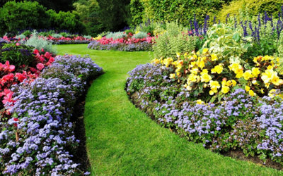 Photo de massifs de fleurs dans un grand jardin