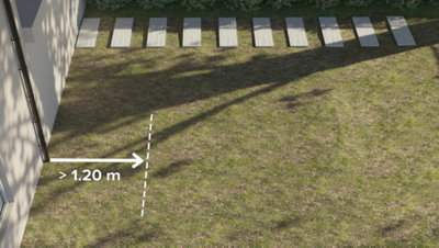 L’emplacement du terrain auquel vous allez installer votre la cuve de votre récupérateur d’eau de pluie doit se situer à 1,20 mètres minimum de la maison