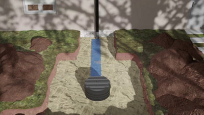 Afin de repérer facilement l’emplacement des tuyaux, déroulez sur le sable un filet de signalisation de couleur bleue, à une distance de 30 cm des tuyaux
