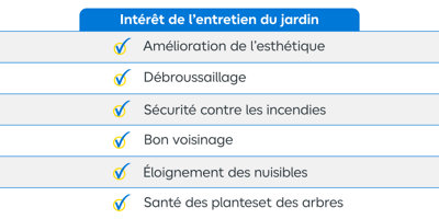 Tableau récapitulatif de l'intérêt d'entretenir un jardin