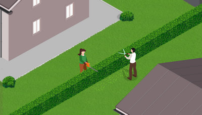 2 voisins entretiennent chacun de leur côté leur jardin respectif