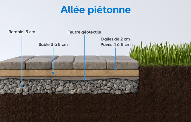Schéma de coupe d'une allée piétonne