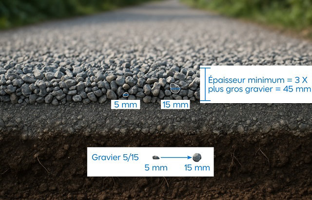 Schéma de coupe d'une allée en graviers