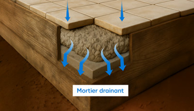 Pose d'un mortier drainant