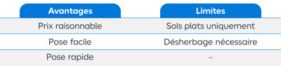 Tableau avantages et limites du gravier