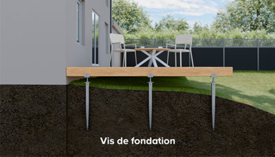 Schéma d'une pose de terrasse avec des vis de fondation