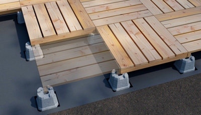 illustration d'une pose de dalles de terrasse en bois sur plots béton