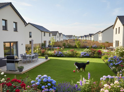 Un jardin dans un lotissement d'une zone pavillonnaire