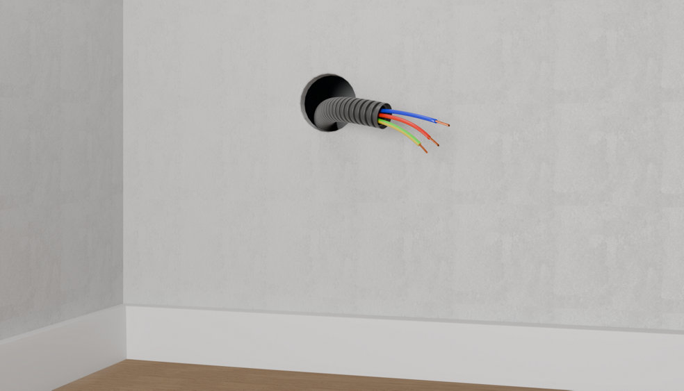 Gaine avec fils électrique sortant du mur