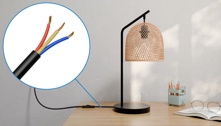 Zoom gaine avec 3 fils de la lampe