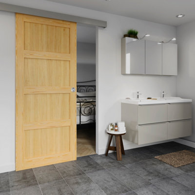 Porte bois coulissante de la salle de bain
