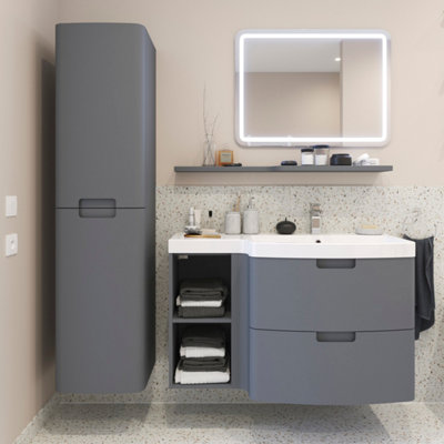 Ensemble meubles de salle de bain gris et miroir lumineux