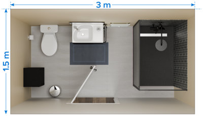 Maquette agencement petite salle de bain en long