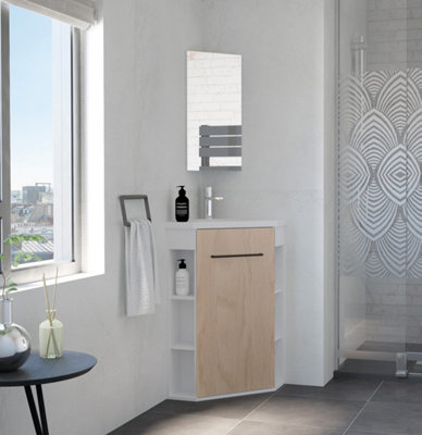 Meuble d'angle pour petite salle de douche